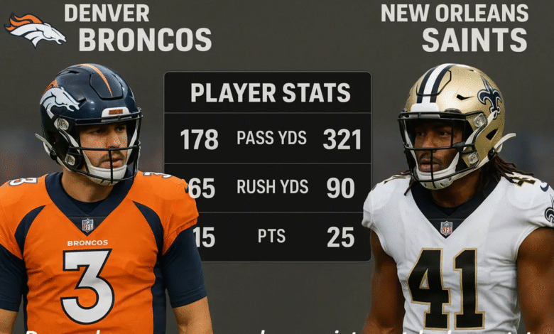 Denver Broncos vs New Orleans Saints Match Player Stats