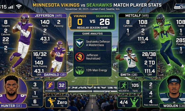 Minnesota Vikings vs Seahawks Match Player Stats